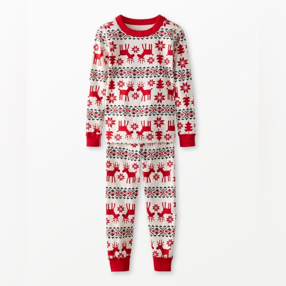 Hanna Andersson Red and White Reindeer Pajama Set